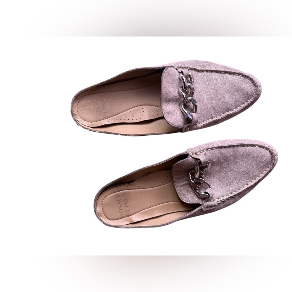 Donald Pliner Women's Bless 8.5 B Distressed Metallic Mules Light Pink Taupe